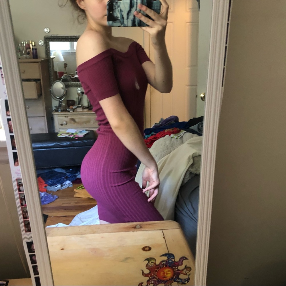 burgundy off the shoulder dress